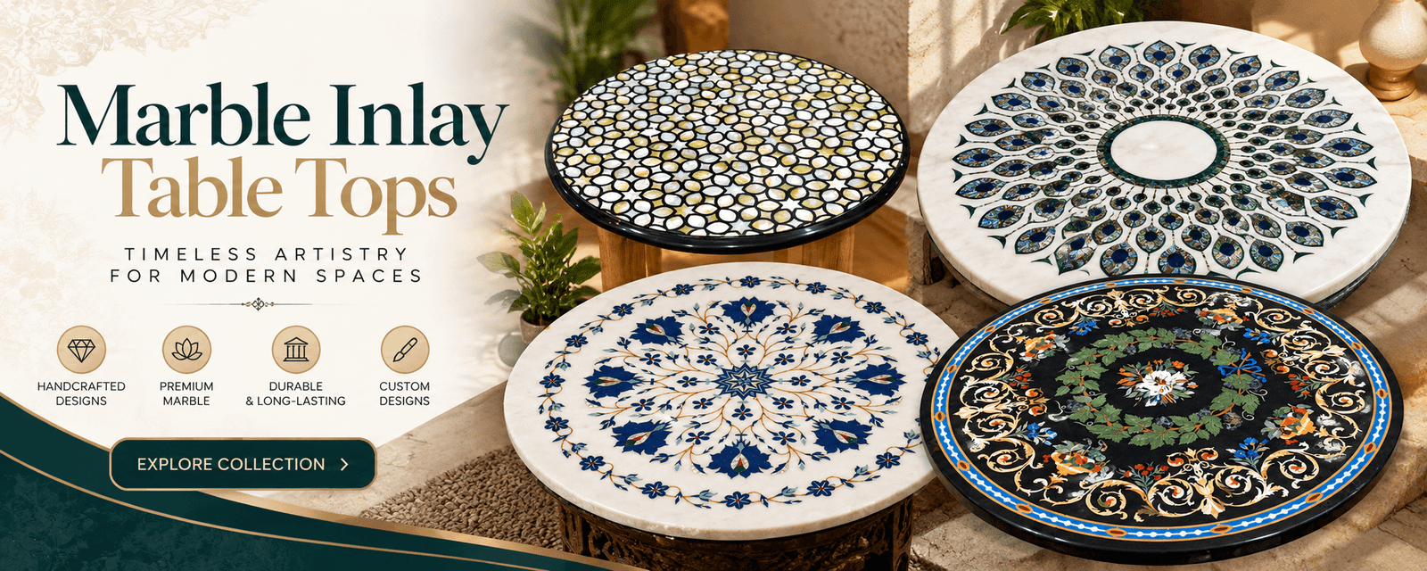 Marble Inlay Table Tops